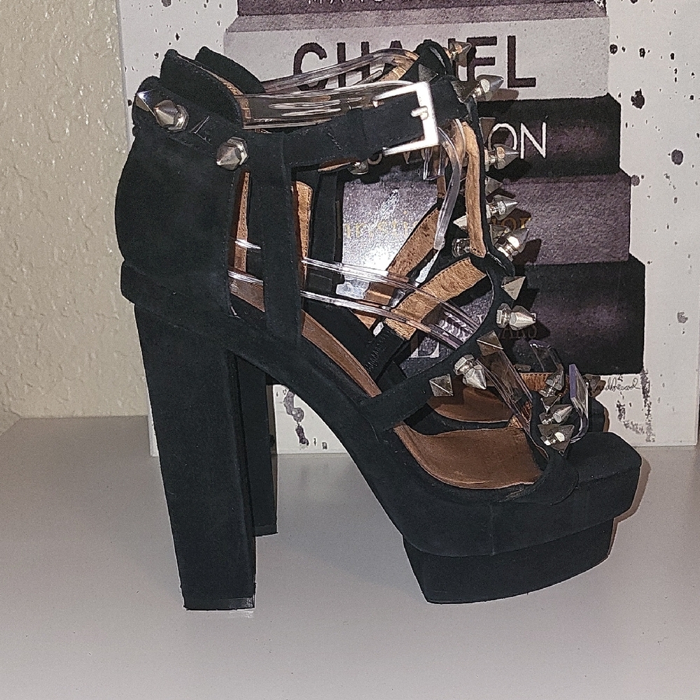 Jeffrey Campbell Toledo Black and Silver Studded Platform Heels - Picture 3 of 7